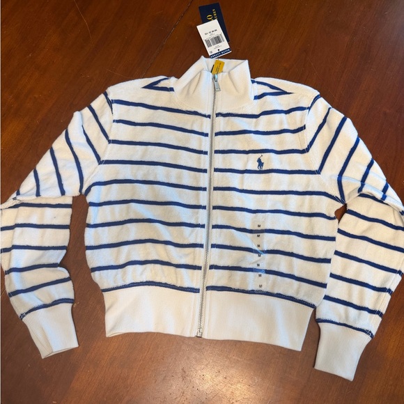 Polo Ralph Lauren Other - Polo Ralph Lauren Zip Up Striped Terry Cloth Sweatshirt  M 8-10 NWT